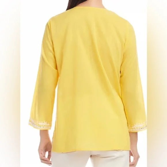 Karen Kane 💯 cotton voile tunic top. Embroidery.3/4 length sleeves. Size M. - Picture 2 of 5